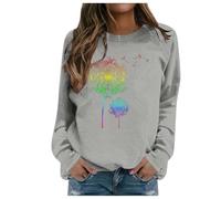 Generisch Felpa da donna con cappuccio girocollo e maniche lunghe senza testa e stampa di dente di leone per uomo e donna, comoda felpa casual, grigio., L