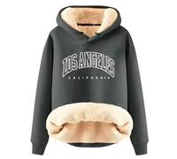 Generisch Felpa da donna con cappuccio in morbida lana d'agnello con elegante design a lettera, per l'inverno, casual, alla moda, da jogging, grigio., XXL