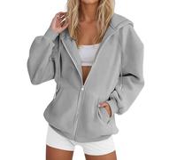 Generisch Felpa da donna con cappuccio, oversize, giacca sportiva sottile, con cappuccio, con cerniera, a maniche lunghe, con zip, giacca lunga con cappuccio e felpa alla moda, #1-grigio, L