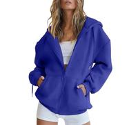 Generisch Felpa da donna con cappuccio, oversize, per le mezze stagioni, con cappuccio, a maniche lunghe, per lo sport, da donna, per l'autunno, protezione dal vento per i polsi, D-blu, L