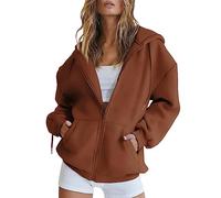 Generisch Felpa da donna con cappuccio, oversize, per le mezze stagioni, con cappuccio, a maniche lunghe, per lo sport, da donna, per l'autunno, protezione dal vento per i polsi, Caffè D, M
