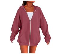 Generisch Felpa da donna con cappuccio, oversize, Y2K, giacca da mezza stagione, comoda, con cappuccio, a maniche lunghe, con chiusura lampo, giacca sportiva, leggera, casual, tinta unita, Colore