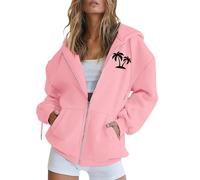 Generisch Felpa da donna con cappuccio, oversize, Y2k, per le mezze stagioni, in pile, per il tempo libero, casual, con cappuccio, # 1-rosa, L