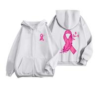 Generisch Felpa da donna con cappuccio per la ricognizione del cancro al seno - Felpa con cappuccio con cerniera con motivo a piume | Felpa come segno di speranza e forza, Stil_a02 Bianco, L