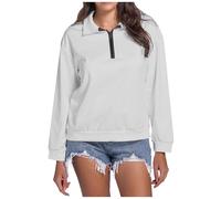 Generisch Felpa da donna con colletto rovesciato e chiusura lampo corta. Maglione casual a mezza zip per un look sportivo. Maglia comoda per tutti i giorni e il tempo libero, Stil_w02 Grigio, XXL