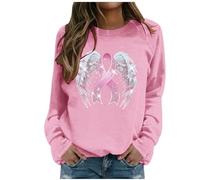 Generisch Felpa da donna con fiocco di cancro al seno - Maglione con nastro rosa e ali d'angelo | Maglietta a maniche lunghe per sostenere e come segno di speranza, Stile Q10 Rosa, L