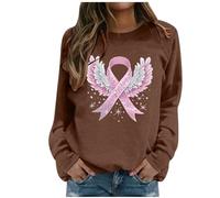Generisch Felpa da donna con fiocco rosa per la coscienza del cancro al seno, maglione con fiori e motivo a nastro premio | Top dichiarato per solidarietà e speranza, Stile N04 Marrone, XXL