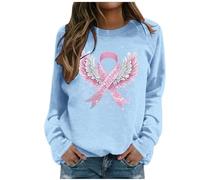 Generisch Felpa da donna con fiocco rosa per la coscienza del cancro al seno, maglione con fiori e motivo a nastro premio | Top dichiarato per solidarietà e speranza, Stile N08 Blu, S