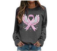 Generisch Felpa da donna con fiocco rosa per la coscienza del cancro al seno, maglione con fiori e motivo a nastro premio | Top dichiarato per solidarietà e speranza, Stile N05 Grigio, L