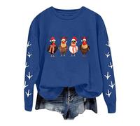 Generisch Felpa da donna con motivo pulcino, scollo rotondo, look primavera, comoda e morbida, versatile, lavorazione di alta qualità, grazioso maglione, Blu-3., XL