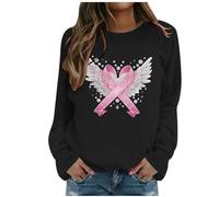 Generisch Felpa da donna con nastro rosa - Maglione con fiocco di cancro al seno e ali d'angelo | Maglia a maniche lunghe a sostegno e segno di speranza, Stile J02 Nero, L