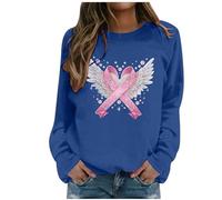 Generisch Felpa da donna con nastro rosa - Maglione con fiocco di cancro al seno e ali d'angelo | Maglia a maniche lunghe a sostegno e segno di speranza, Stile J03 Blu, L