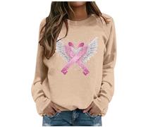 Generisch Felpa da donna con nastro rosa - Maglione con fiocco di cancro al seno e ali d'angelo | Maglia a maniche lunghe a sostegno e segno di speranza, Stile J07 kaki, L