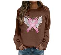 Generisch Felpa da donna con nastro rosa - Maglione con fiocco di cancro al seno e ali d'angelo | Maglia a maniche lunghe a sostegno e segno di speranza, Stile J04 Marrone, L