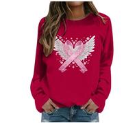 Generisch Felpa da donna con nastro rosa - Maglione con fiocco di cancro al seno e ali d'angelo | Maglia a maniche lunghe a sostegno e segno di speranza, Stile J10 rosso, L