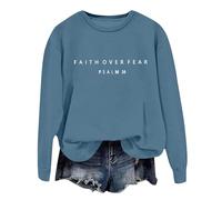 Generisch Felpa da donna con scritta Faith Over Fear - Maglione cristiano con versetto biblico Salmo 34 | Dichiarazione di fede ispiratrice per l'uso quotidiano, Stil_r05 blu navy, M