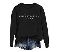 Generisch Felpa da donna con scritta Faith Over Fear - Maglione cristiano con versetto biblico Salmo 34 | Dichiarazione di fede ispiratrice per l'uso quotidiano, Stil_r02 Nero, M