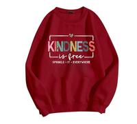 Generisch Felpa da donna con scritta in lingua tedesca "Kindness is Free-Botschaft" - Maglione casual con scritta colorata | Top per una vita quotidiana amichevole, Stil_o09 rosso, XL