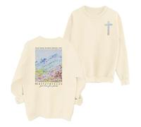 Generisch Felpa da donna con scritte e scritte, oversize, motivo floreale, beige., M