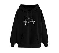 Generisch Felpa da donna con stampa d'amore, spessa felpa con cappuccio, camicetta a maniche lunghe, alla moda, compatibile con il sexy, Nero , XXL