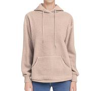 Generisch Felpa da donna in cotone, con cappuccio, a nido d'ape, a tinta unita, casual, per autunno, inverno, per il tempo libero, caffè, XL