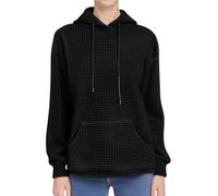 Generisch Felpa da donna in cotone, con cappuccio, a nido d'ape, a tinta unita, casual, per autunno, inverno, per il tempo libero, Nero , s