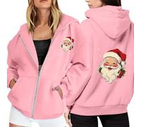 Generisch Felpa da donna in pile con stampa natalizia, con chiusura lampo, maniche lunghe, pratica tasca come compagno casual per il tempo libero per l'inverno, Colore: rosa., XXL