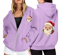 Generisch Felpa da donna in pile con stampa natalizia, con chiusura lampo, maniche lunghe, pratica tasca come compagno casual per il tempo libero per l'inverno, Viola chiaro, XXL