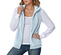 Generisch Felpa da donna in pile, senza maniche, sportiva, giacca invernale con cappuccio, tinta unita, con chiusura lampo, gilet in pile leggero e caldo, BU3, M