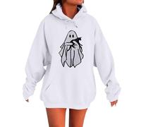 Generisch Felpa da donna lunga, con cappuccio, oversize, con cappuccio, con cappuccio, con cerniera, colore nero, a vita stretta, la figura lascia, Bianco: 3, 4XL