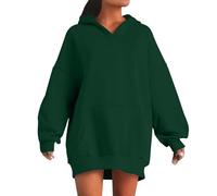 Generisch Felpa da donna lunga, con cappuccio, oversize, con cappuccio, con cappuccio, con cerniera, colore nero, a vita stretta, la figura lascia, Verde 2, S