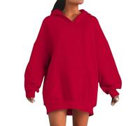 Generisch Felpa da donna lunga, con cappuccio, oversize, con cappuccio, con cappuccio, con cerniera, colore nero, a vita stretta, la figura lascia, Rosso 2, L