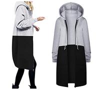 Generisch Felpa da donna lunga - Felpa con cappuccio da donna, oversize, con cerniera, elegante felpa con cappuccio, a maniche lunghe, con cappuccio, tinta unita, con tasche, Grigio 19, M