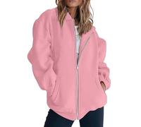 Generisch Felpa da donna lunga in cotone, maglione invernale da donna, con cappuccio, con tasche, per le mezze stagioni, per il tempo libero, per la corsa, a maniche lunghe, Colore: rosa., xxl