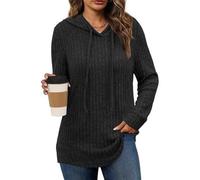 Generisch Felpa da donna morbida con cappuccio a costine - Minimalist Chic Slim Fit Felpa con cappuccio per donne di tutti i giorni, Nero , XXL