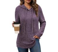 Generisch Felpa da donna morbida con cappuccio a costine - Minimalist Chic Slim Fit Felpa con cappuccio per donne di tutti i giorni, Lilla, XXL