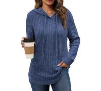 Generisch Felpa da donna morbida con cappuccio a costine - Minimalist Chic Slim Fit Felpa con cappuccio per donne di tutti i giorni, Blu, XL