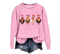 Generisch Felpa da donna natalizia con divertenti galline - Divertente pullover per amanti delle galline | Top in stile fattoria per le festività, S