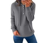 Generisch Felpa da donna oversize, con cappuccio, con tasche, in cotone, per autunno e inverno, con bottoni, a maniche lunghe, elegante streetwear, grigio., m