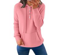 Generisch Felpa da donna oversize, con cappuccio, con tasche, in cotone, per autunno e inverno, con bottoni, a maniche lunghe, elegante streetwear, Colore: rosa., 3XL
