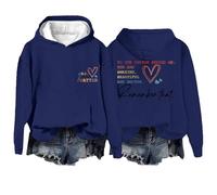 Generisch Felpa da donna oversize con cappuccio Slogan Letter Graphic a maniche lunghe, con tasche, con cappuccio privato a farfalla, Blu, 5XL