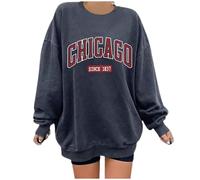 Generisch Felpa da donna oversize, con nome della città e scollo rotondo, per il tempo libero, vintage, a maniche lunghe, in cotone, casual, per donne, adolescenti e ragazze, F-grigio scuro., L