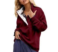 Generisch Felpa da donna oversize, maglione da donna, in cotone, a maniche lunghe, colletto alto, con cappuccio, per il tempo libero, per l'autunno, l'inverno, Vino, xxl