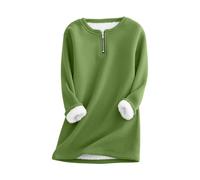 Generisch Felpa da donna, per autunno e inverno, basica, girocollo, verde, M