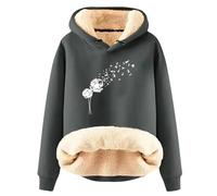 Generisch Felpa da donna per autunno e inverno con lettere inglesi e spesso isolamento in velluto, tinta unita, in lana d'agnello, con cappuccio, grigio., 3XL