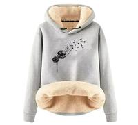 Generisch Felpa da donna per autunno e inverno con lettere inglesi e spesso isolamento in velluto, tinta unita, in lana d'agnello, con cappuccio, grigio chiaro., XXL
