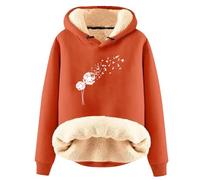 Generisch Felpa da donna per autunno e inverno con lettere inglesi e spesso isolamento in velluto, tinta unita, in lana d'agnello, con cappuccio, Colore: arancione., L