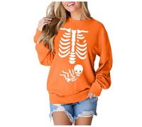 Generisch Felpa da donna per Halloween, con scheletro gotico, con cappuccio, a crop, top gotico, punk, casual, a maniche lunghe, rilassato, per il tempo libero, Felpa con cappuccio B3-arancione, XL