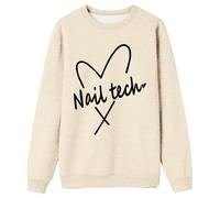 Generisch Felpa da donna per nail tech - Maglione a maniche lunghe con grafica a cuore | Maglietta professionale per professionisti del salone di bellezza, Stil_w01 Beige, L