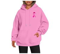 Generisch Felpa da donna rossa stampata con cappuccio da donna per il mese di coscienza del cancro al seno, giacche straordinarie da donna, Colore: rosa., 3XL